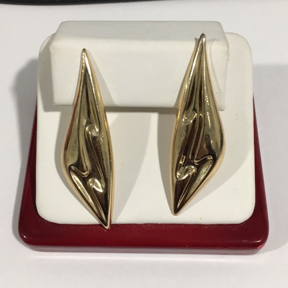 14k Yellow Gold Drop Dangle Earrings Push Backs - Picture 1 of 4